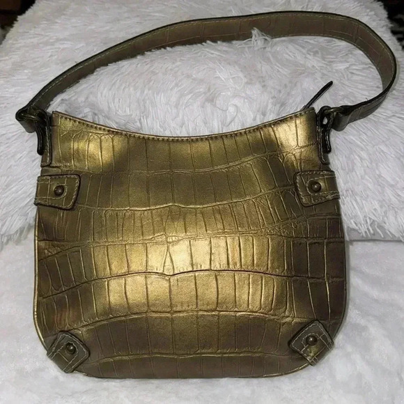 Vintage Y2K Gold Metallic Nine Purse Mobwife Faux croc Handbag Shoulder bag EUC - Picture 4 of 14